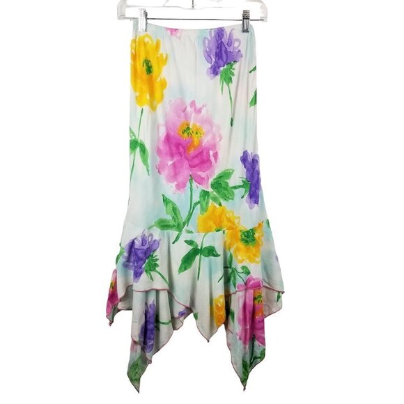 Jams World Small Sky Flower Midi Skirt Floral Handkerchief Hem‎ Spring Hawaii - Picture 1 of 11